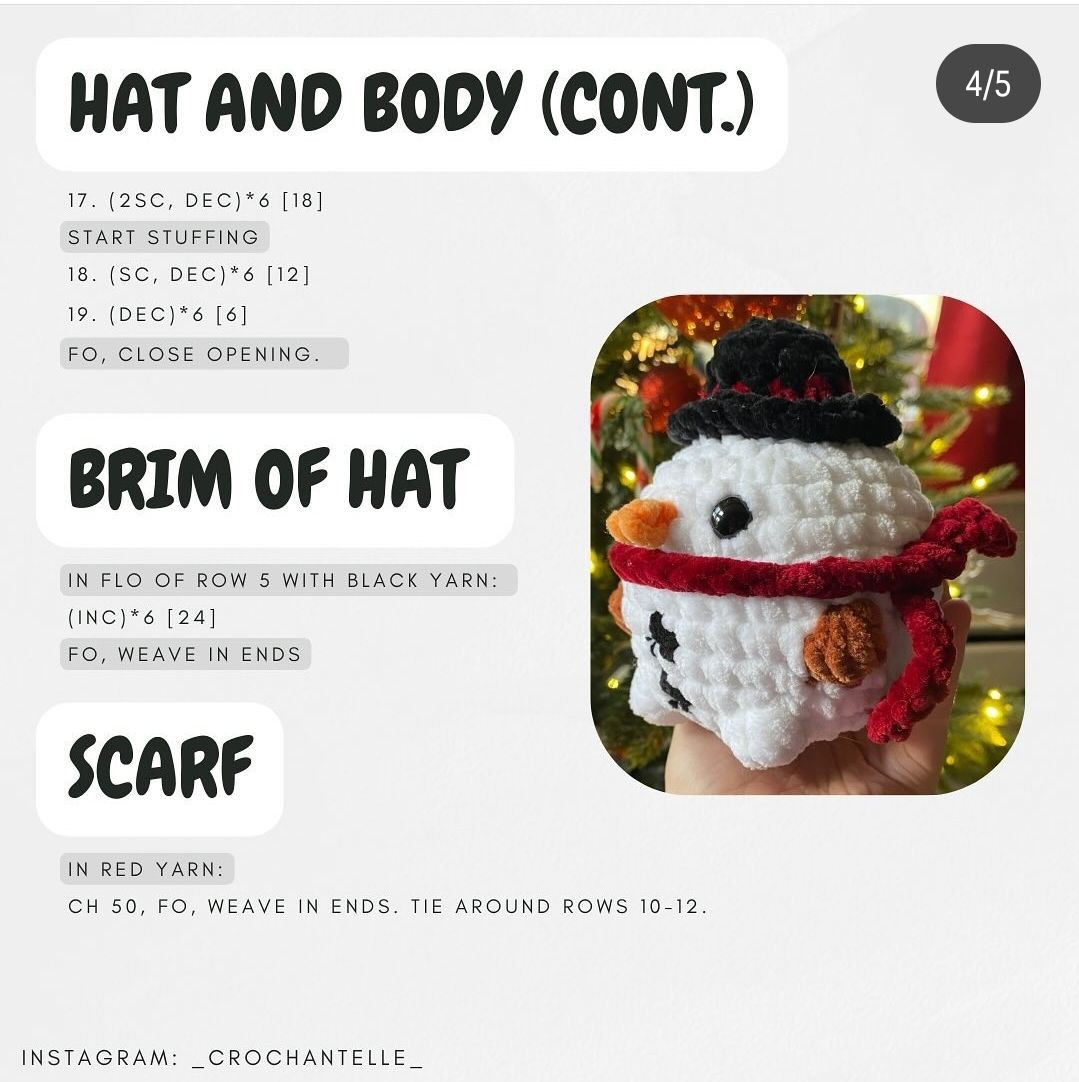 no sew snowball man free crochet pattern