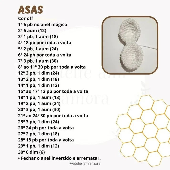 Padrão de crochê de abelha com asas brancas