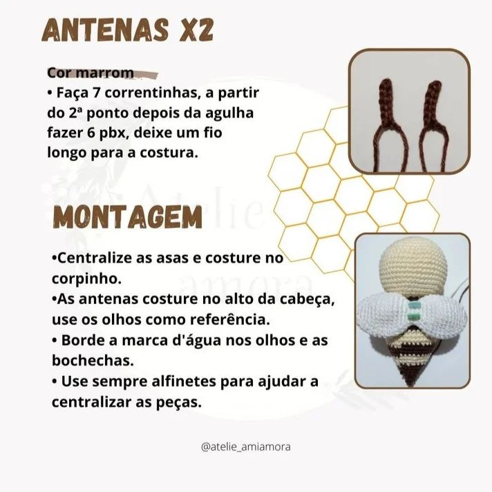 Padrão de crochê de abelha com asas brancas