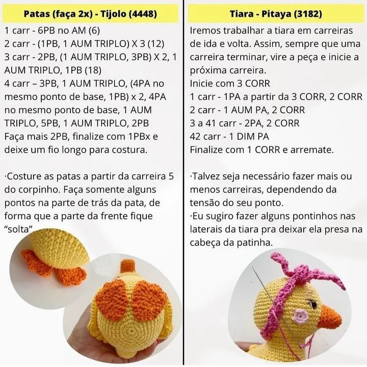 Padrão de crochê para um pato enrolado em uma faixa para a cabeça