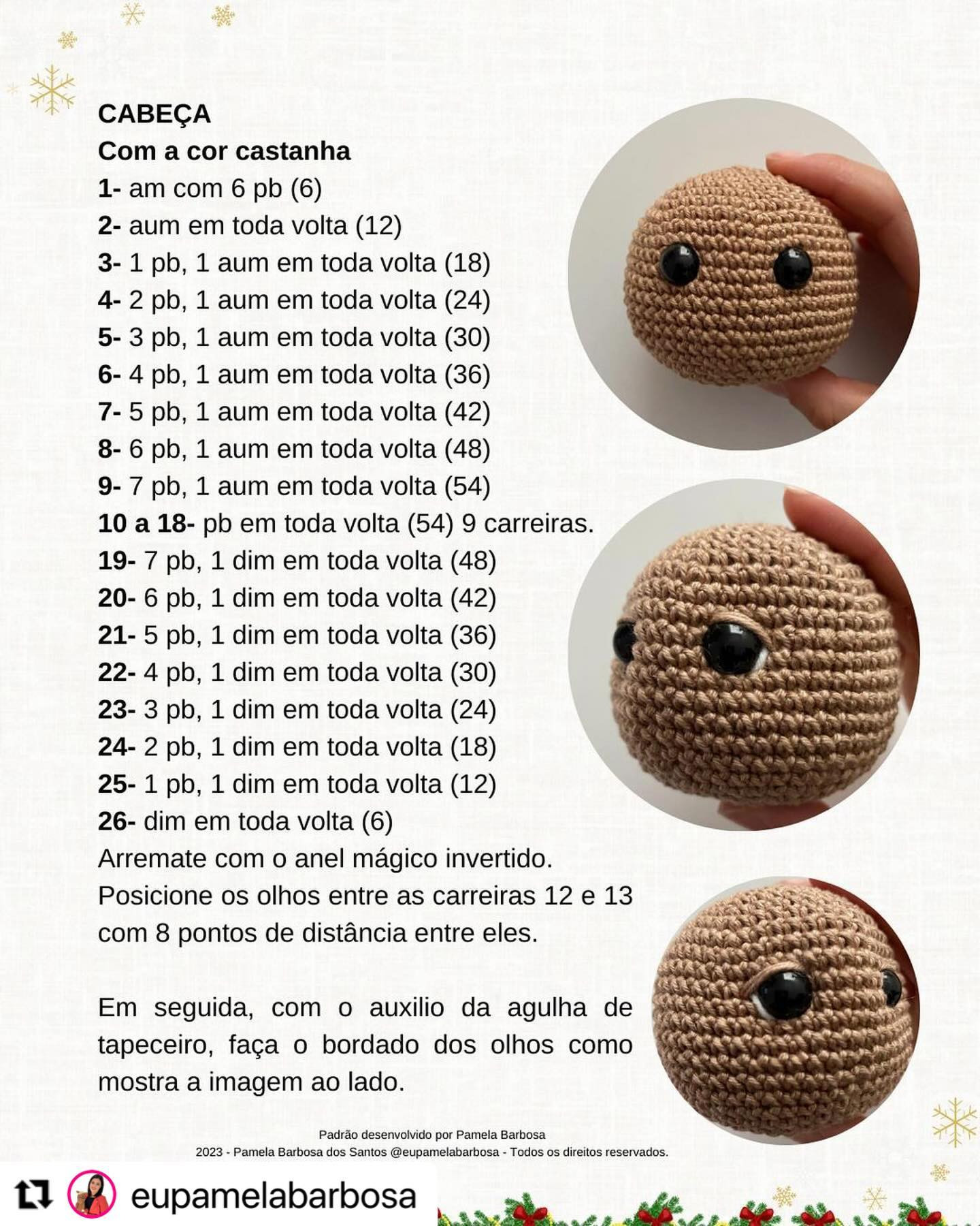 Padrão de crochê para uma cabeça de urso com chapéu de Papai Noel