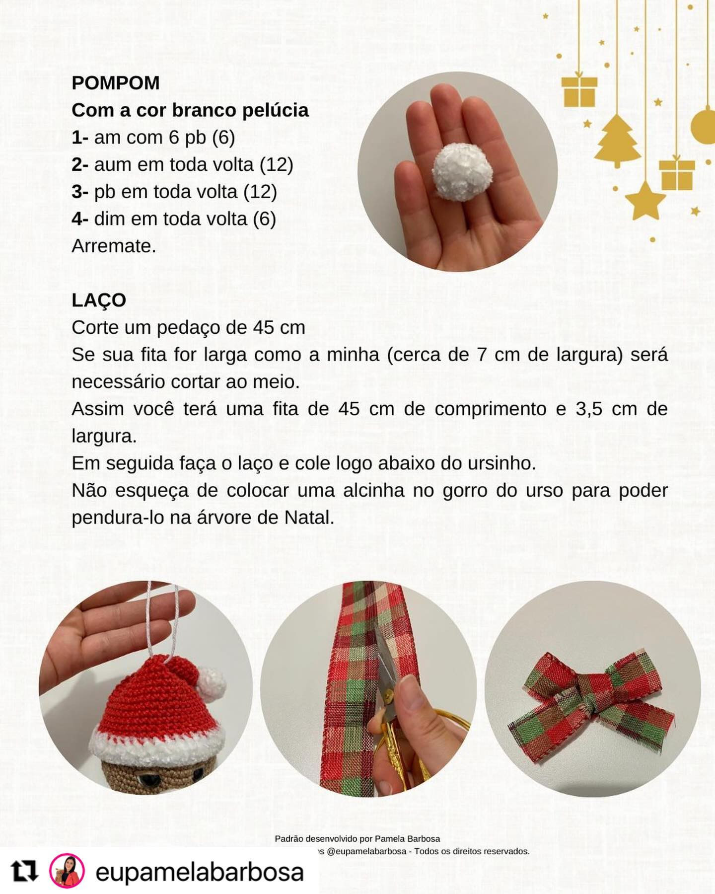 Padrão de crochê para uma cabeça de urso com chapéu de Papai Noel