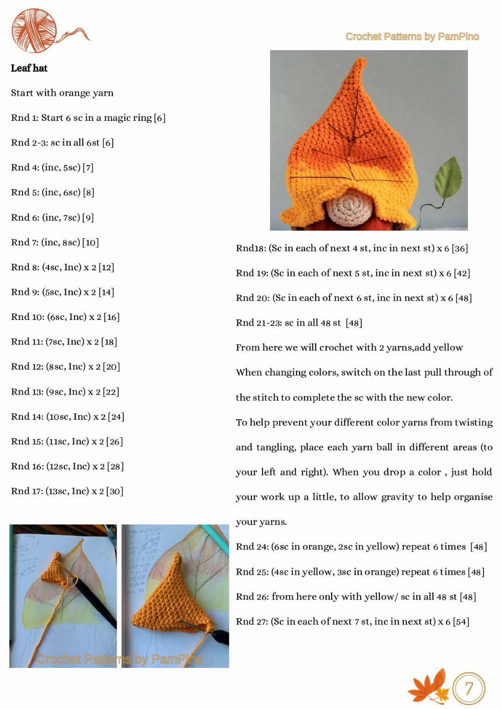 pampino design autumn leaf gnome crochet pattern