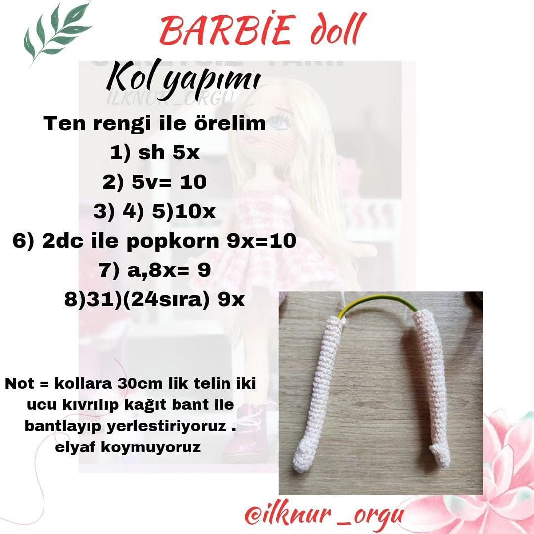 pembe elbiseli barbie bebek için tığ işi modeli