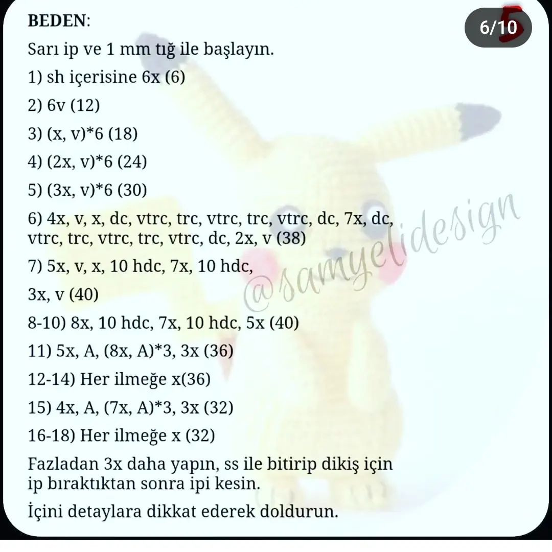 pikachu pokemon tığ işi modeli