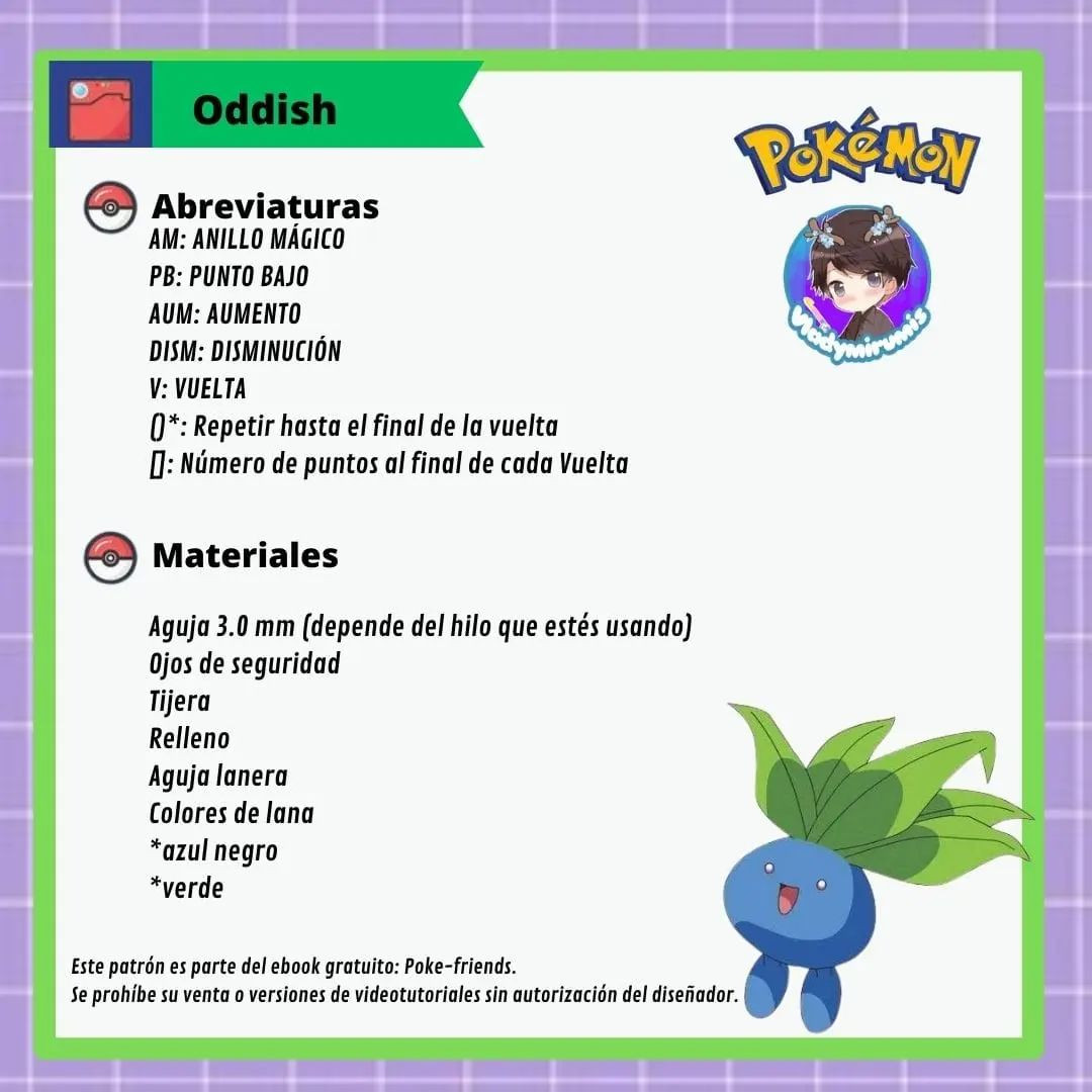 Se llegó el día de publicar el patrón de mi oddish que forma parte del ebook poke-friends organizado por @anyergurumis_  Mi pequeño oddish está super fácil de tejer 💚