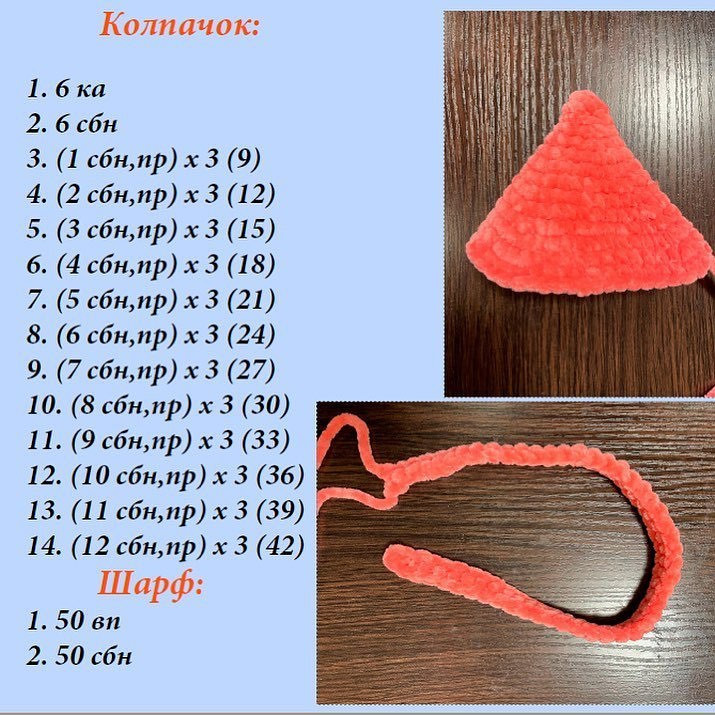 Схема вязания снеговика в шапке Санты и шарфе крючком.