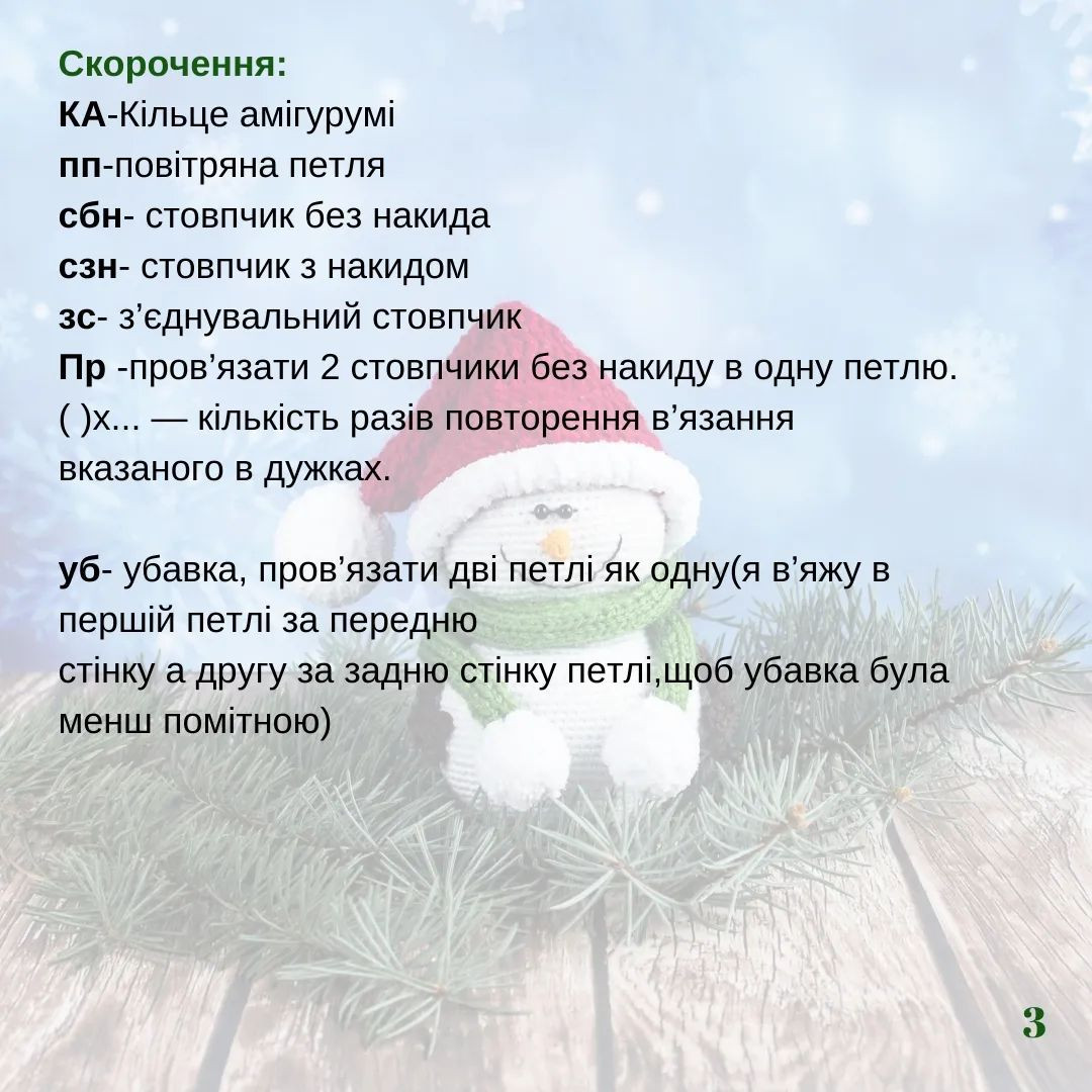 Схема в'язання гачком сніговика в шапочці Санти