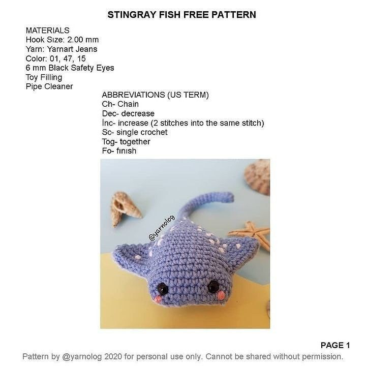 stringray fish free pattern