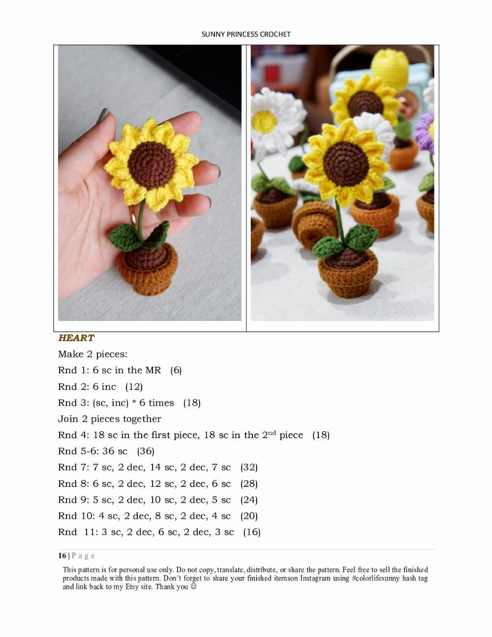 SUNNY PRINCESS CROCHET MINI FLOWERS POT