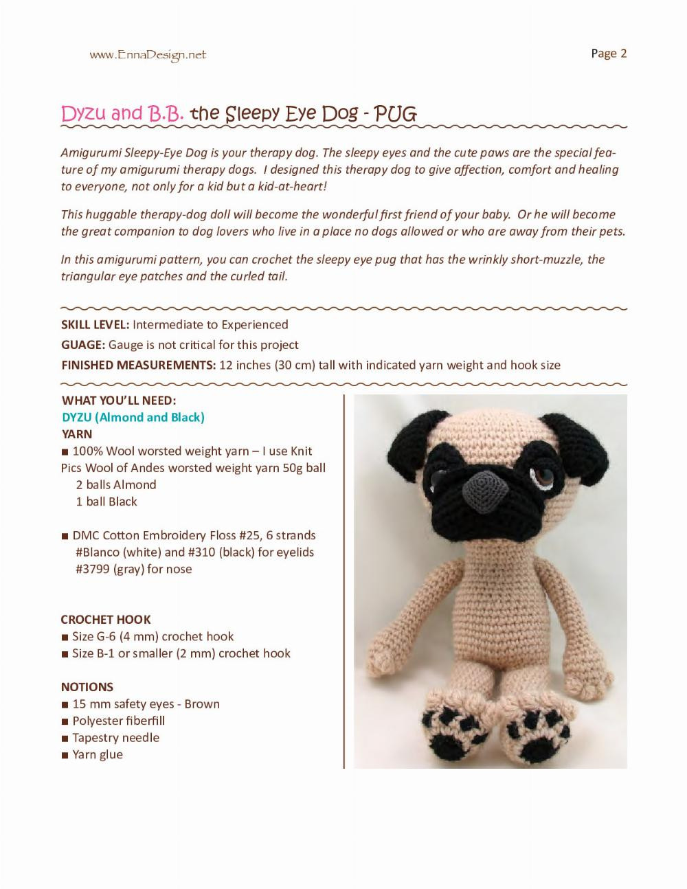 the sleepy eye dog pug crochet pattern