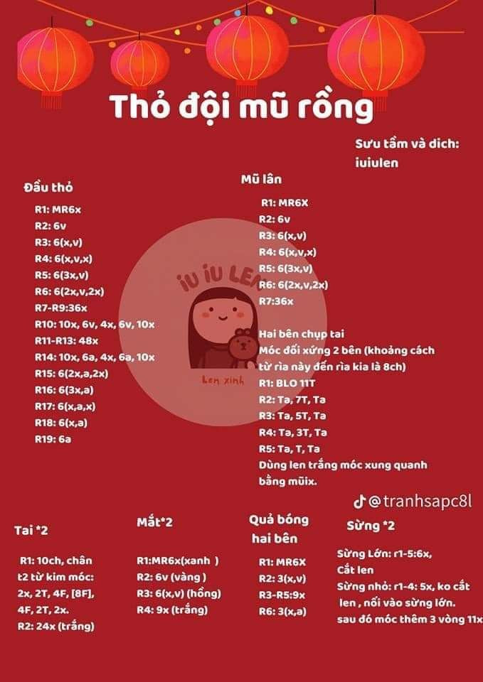 thỏ đội mũ rồng, chart móc đầu lân