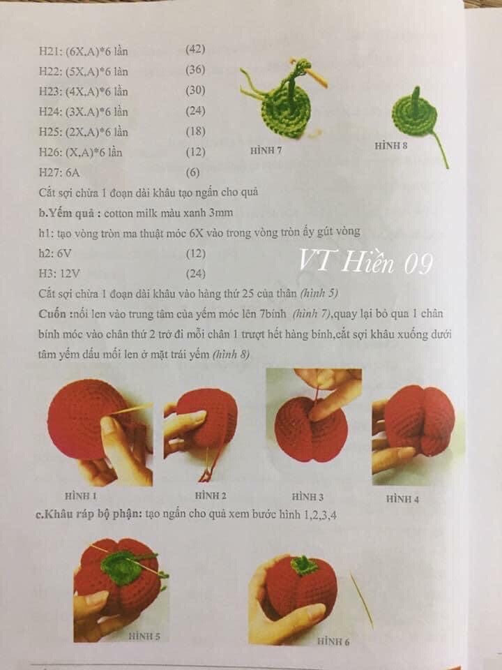 Tổng hợp chart móc hoa quả: quả cà chua, hành lá, quả ớt đà lạt, quả bí đỏ, bắp ngô, củ dền, nấm