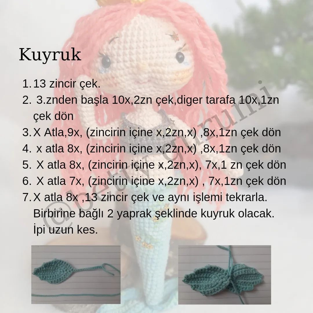 Turuncu saçlı denizkızı tığ işi modeli.