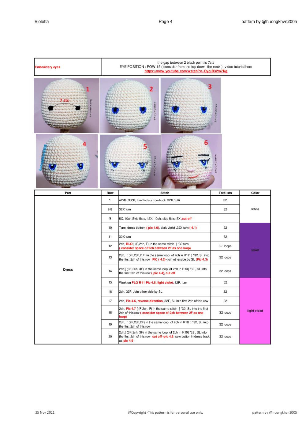 violettta girl doll free crochet pattern