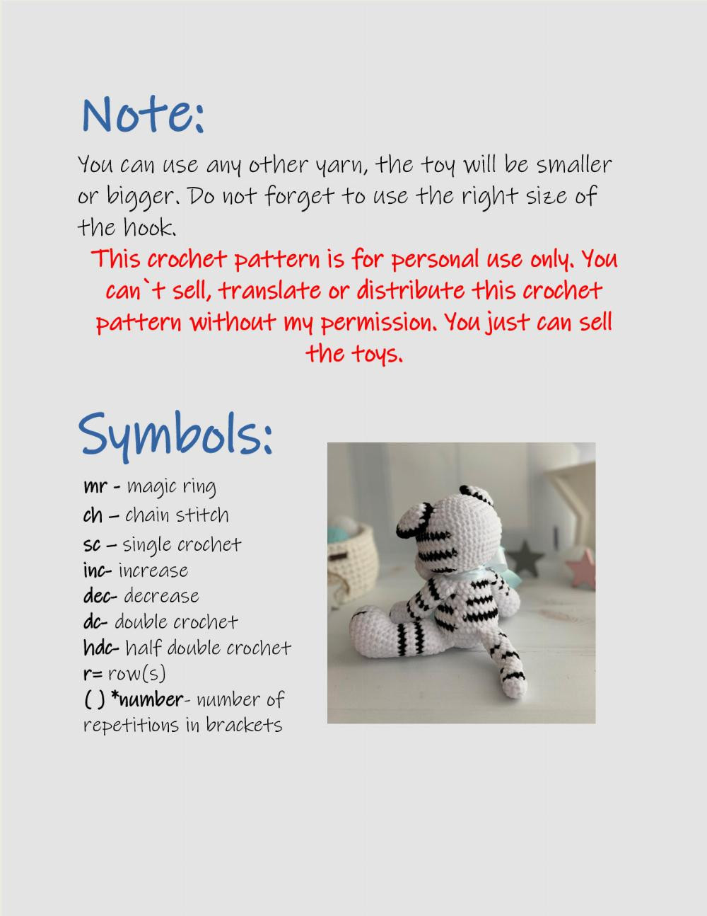 white tiger crochet pattern