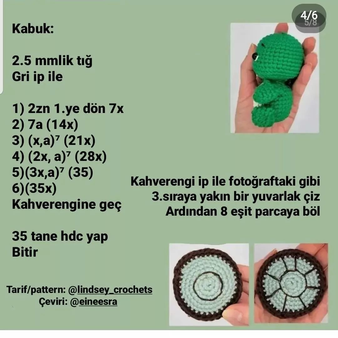 Yeşil kaplumbağa tığ işi modeli.