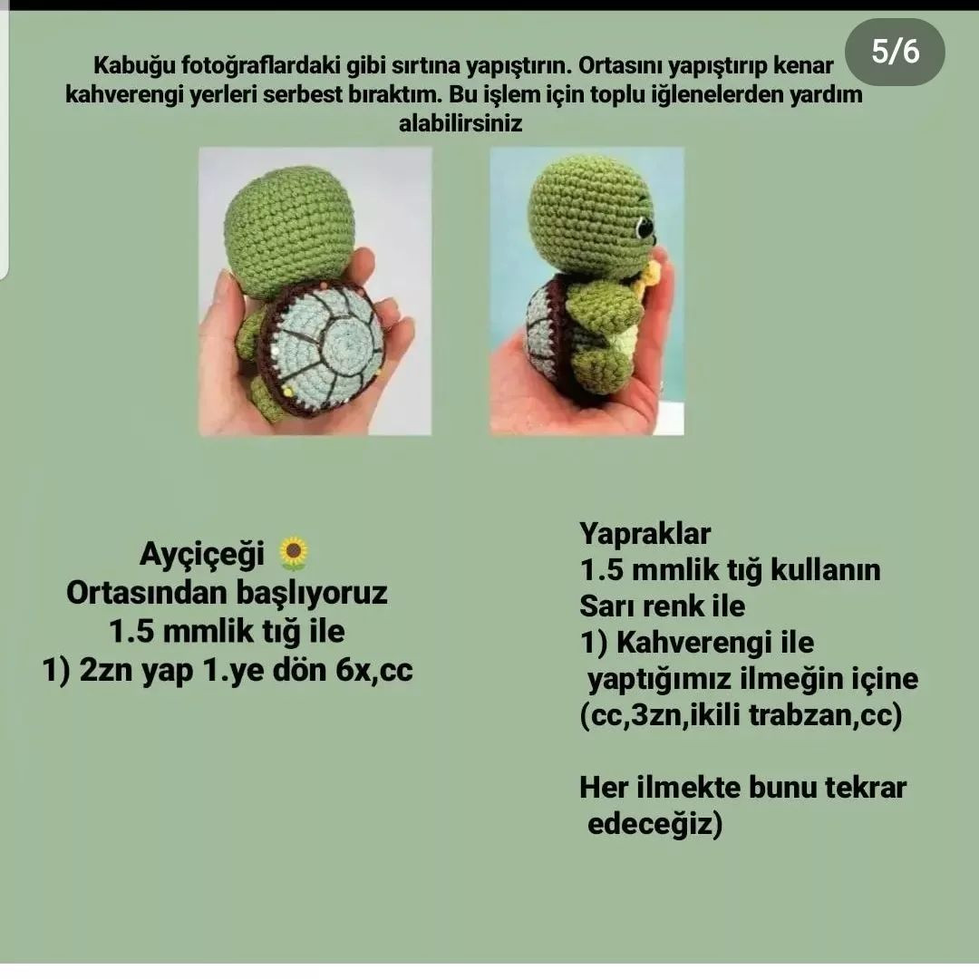 Yeşil kaplumbağa tığ işi modeli.