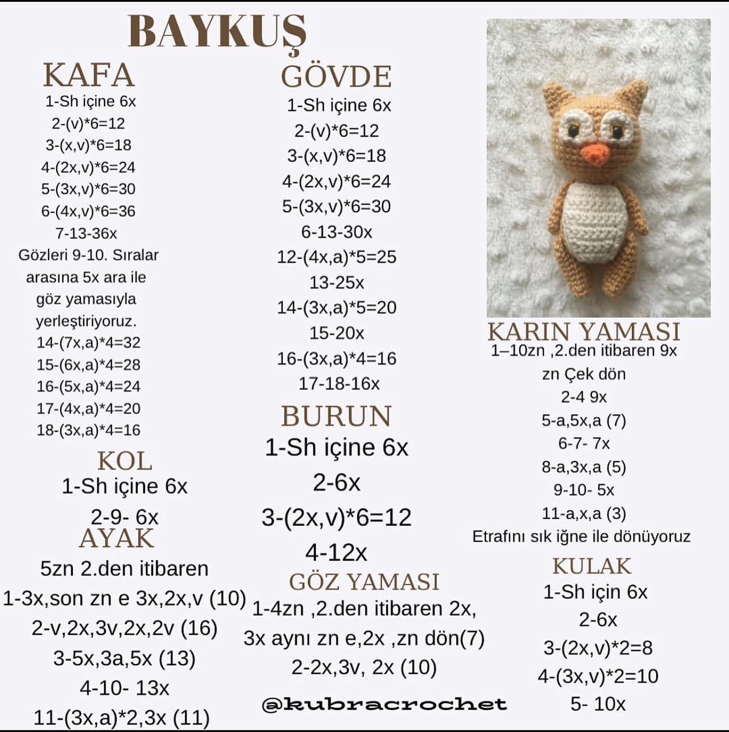 Baykuşlar, filler, tavşanlar, ayılar, kaplanlar, katırlar ve domuzlar için tığ işi desenleri