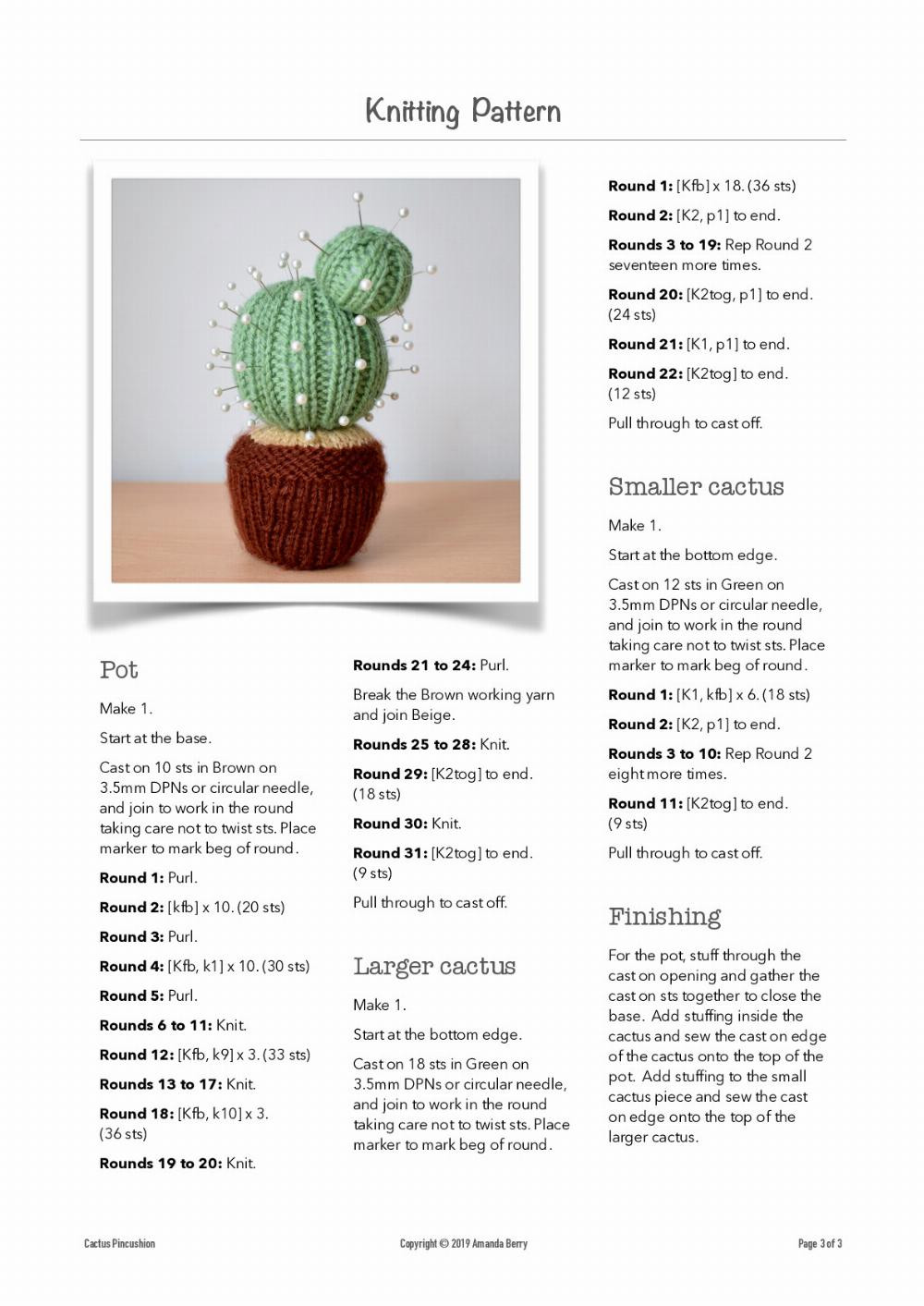 Cactus Pincushion Knitting pattern