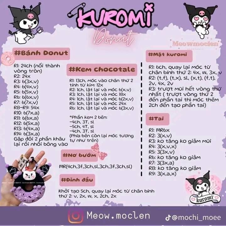 Chart móc bánh vòng kuromi, bánh vòng pochacco, pompompurin, melody