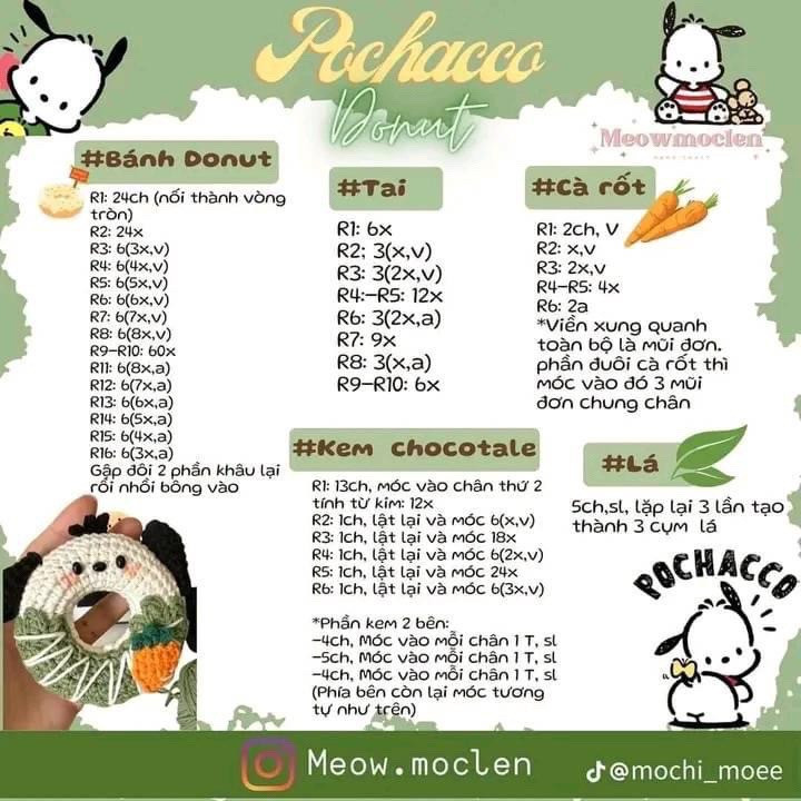 Chart móc bánh vòng kuromi, bánh vòng pochacco, pompompurin, melody