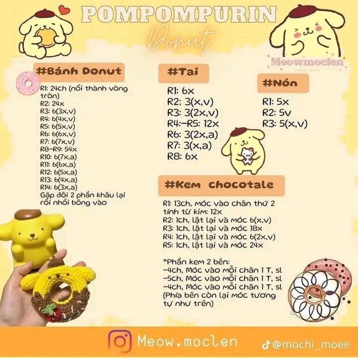 Chart móc bánh vòng kuromi, bánh vòng pochacco, pompompurin, melody