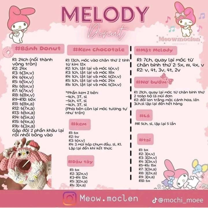 Chart móc bánh vòng kuromi, bánh vòng pochacco, pompompurin, melody