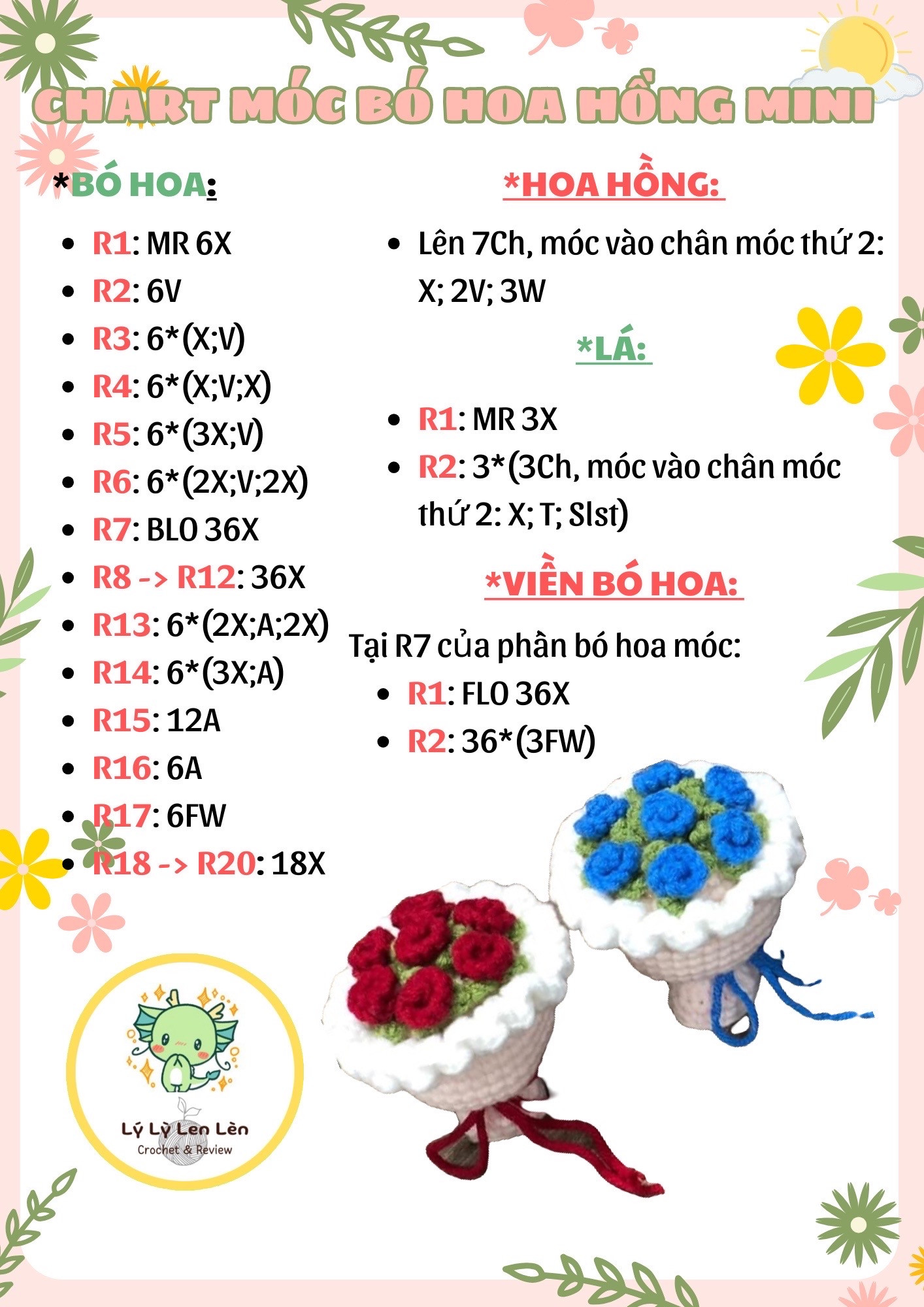 Chart móc bó hoa hồng mini