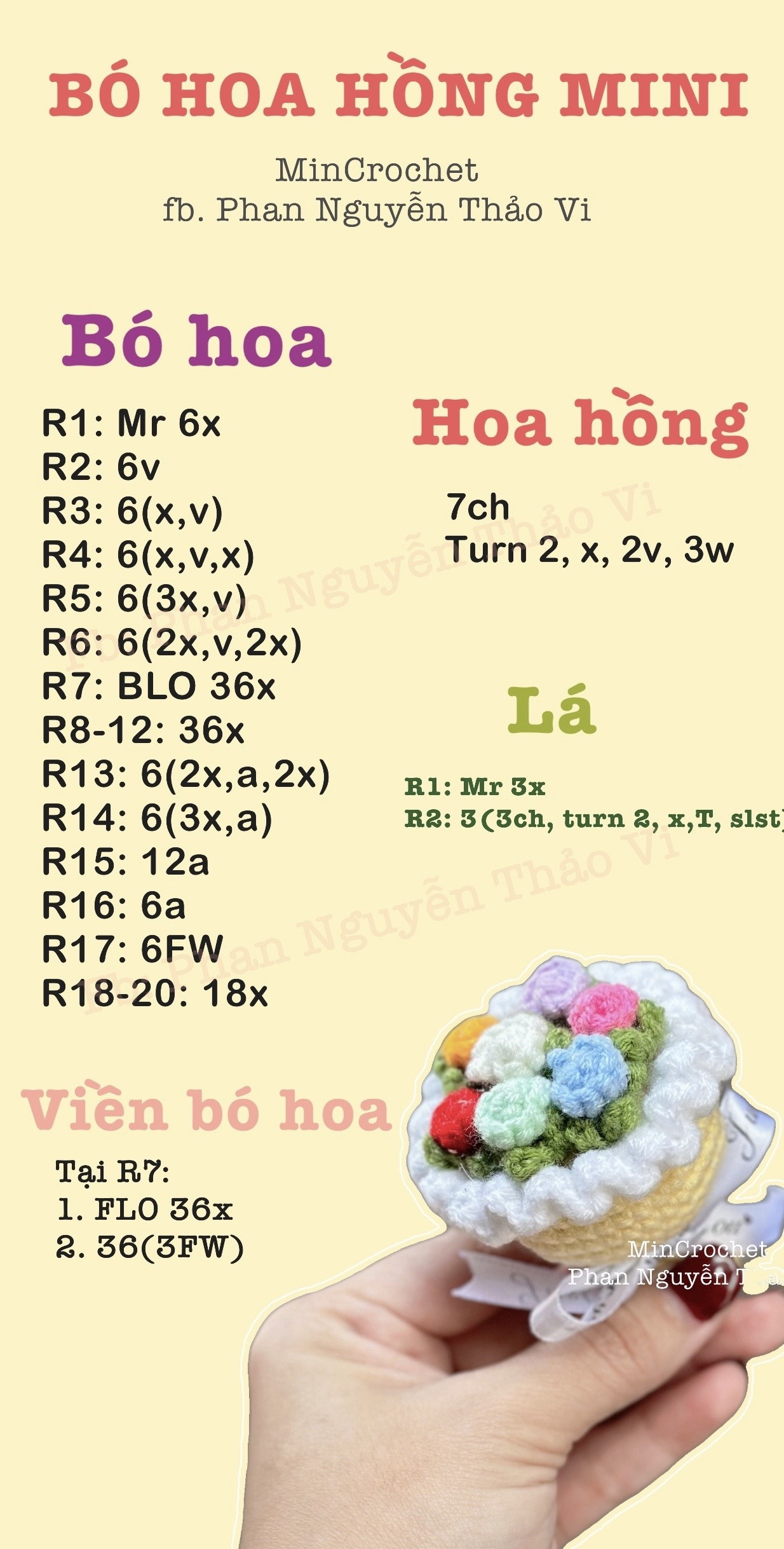 Chart móc len bó hoa hồng mini