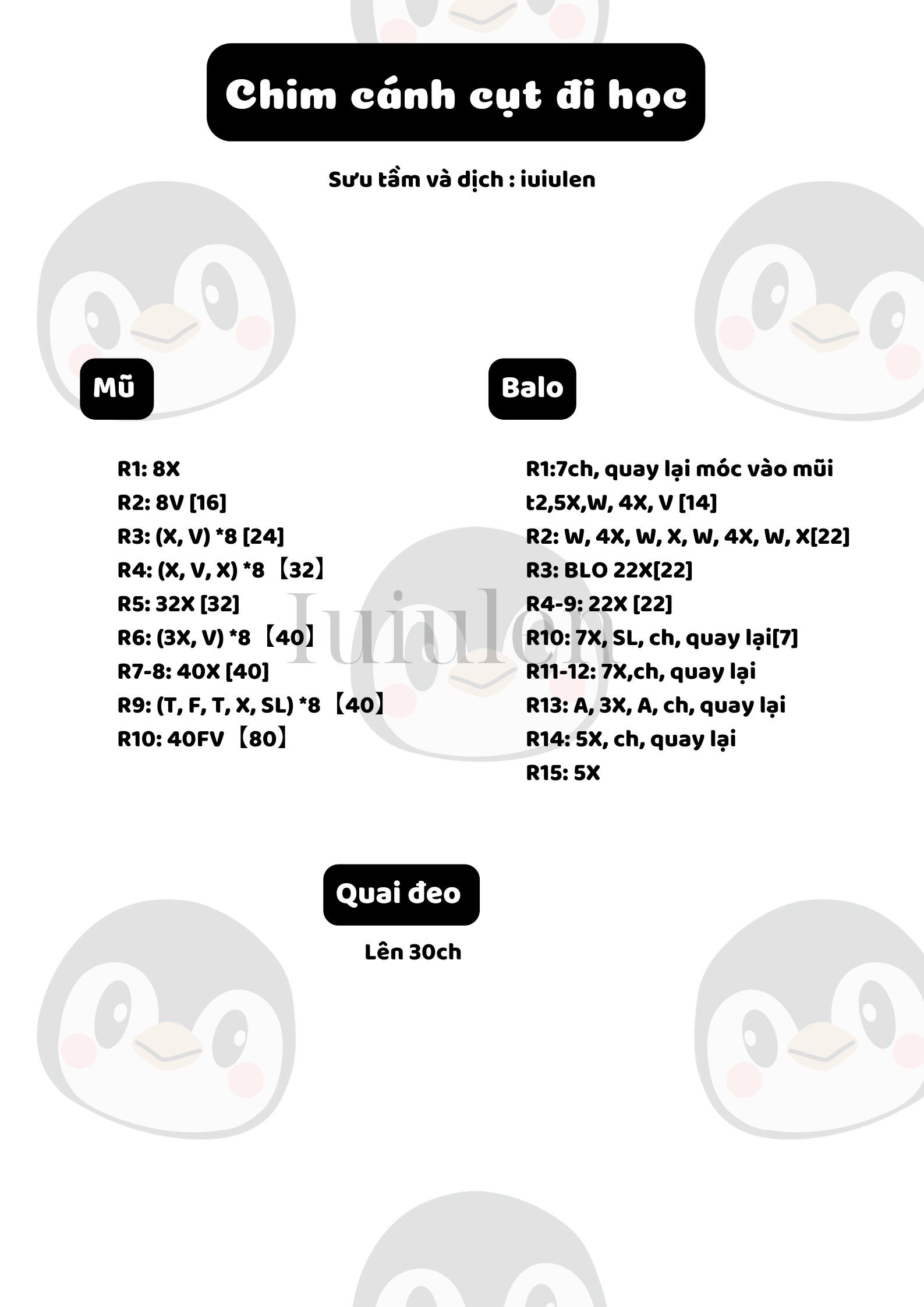 Chart móc len chim cánh cụt đi học