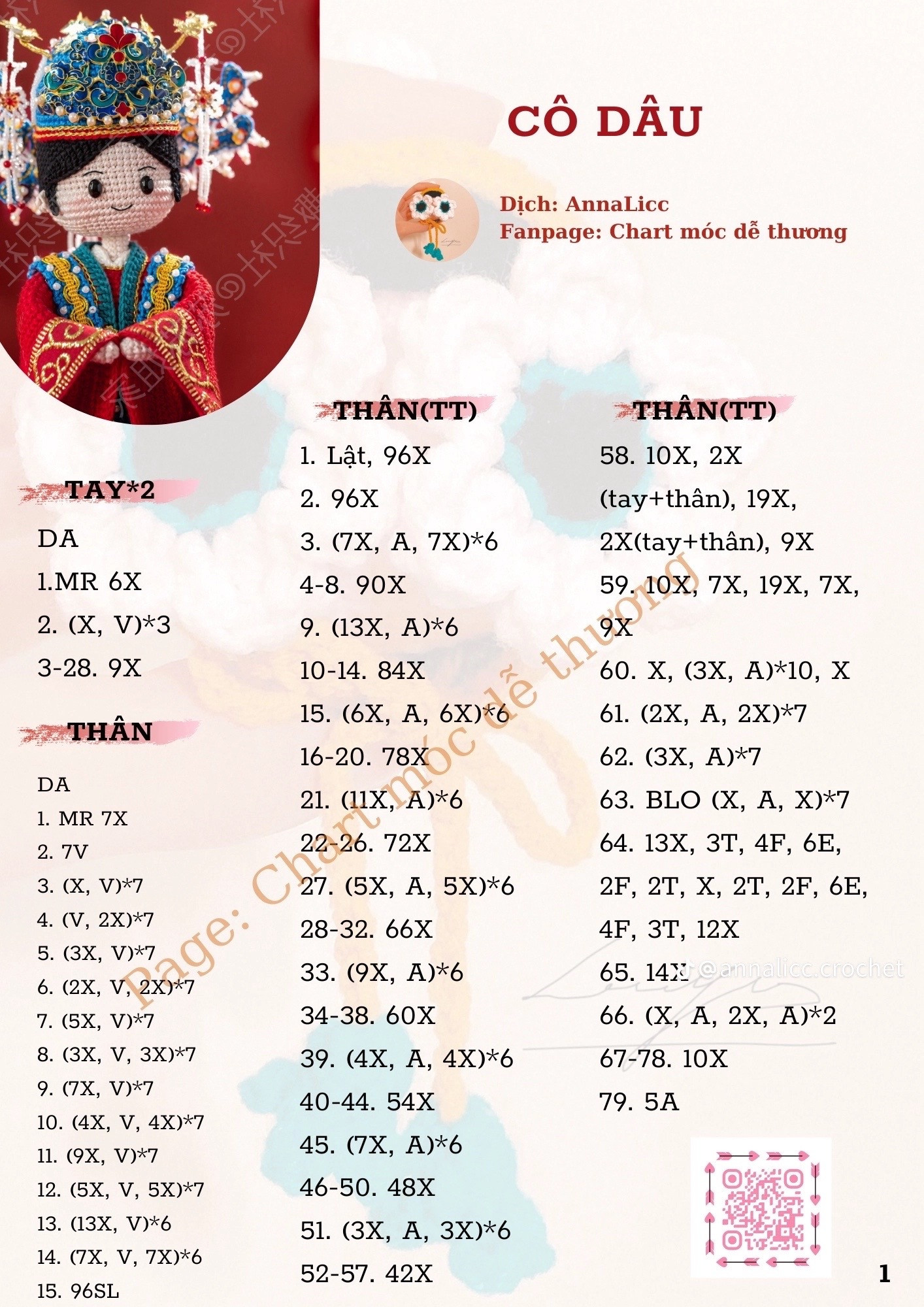 Chart móc len Cô dâu trang phục truyền thống