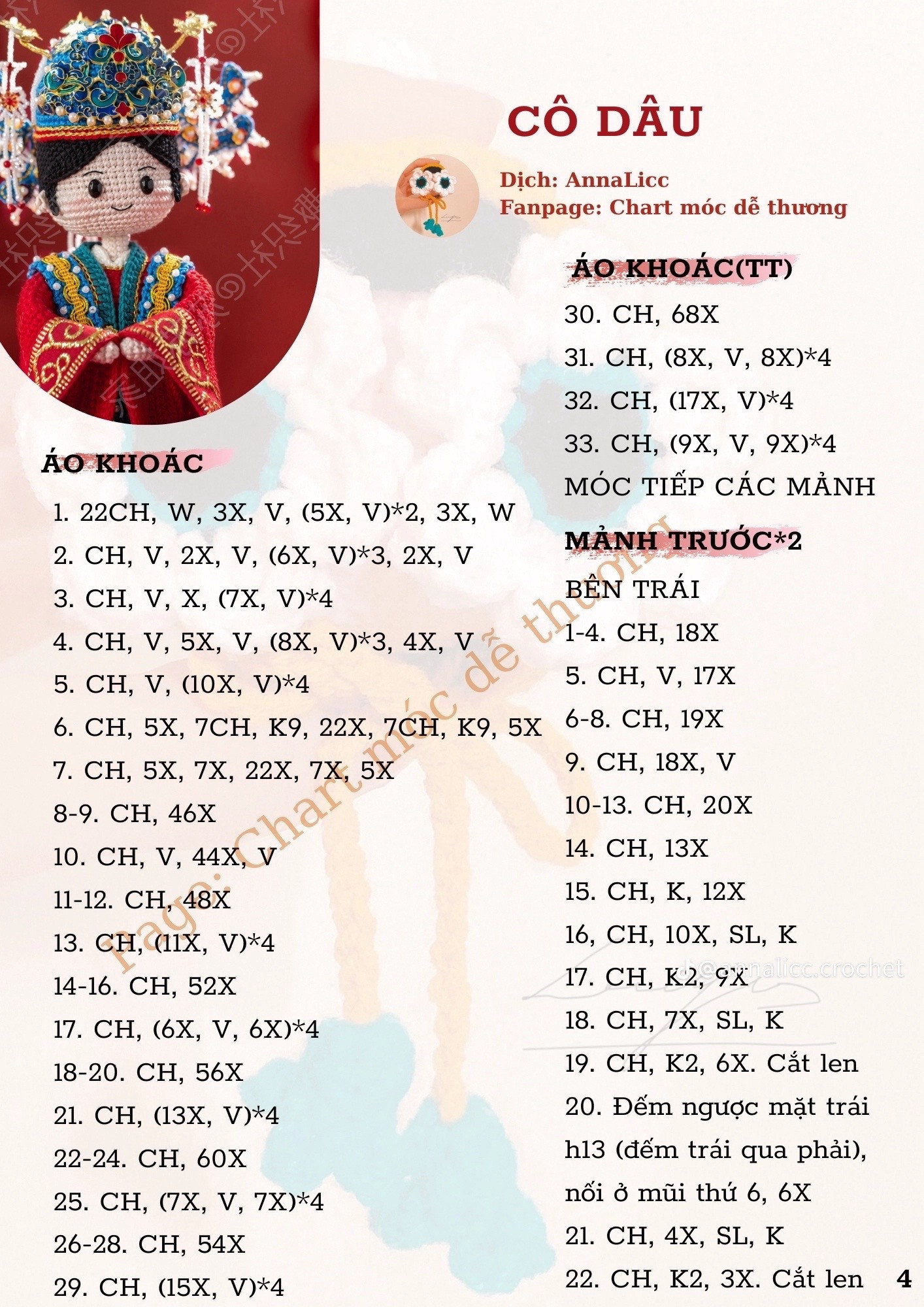 Chart móc len Cô dâu trang phục truyền thống