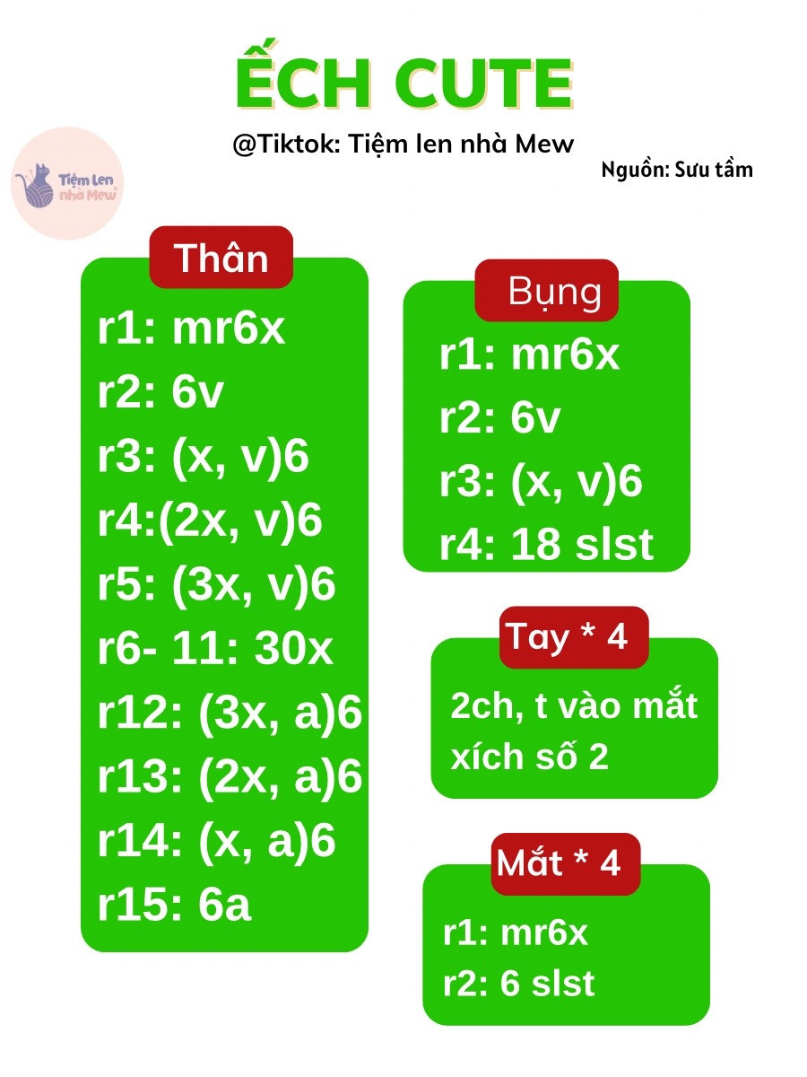 chart móc len ếch cute