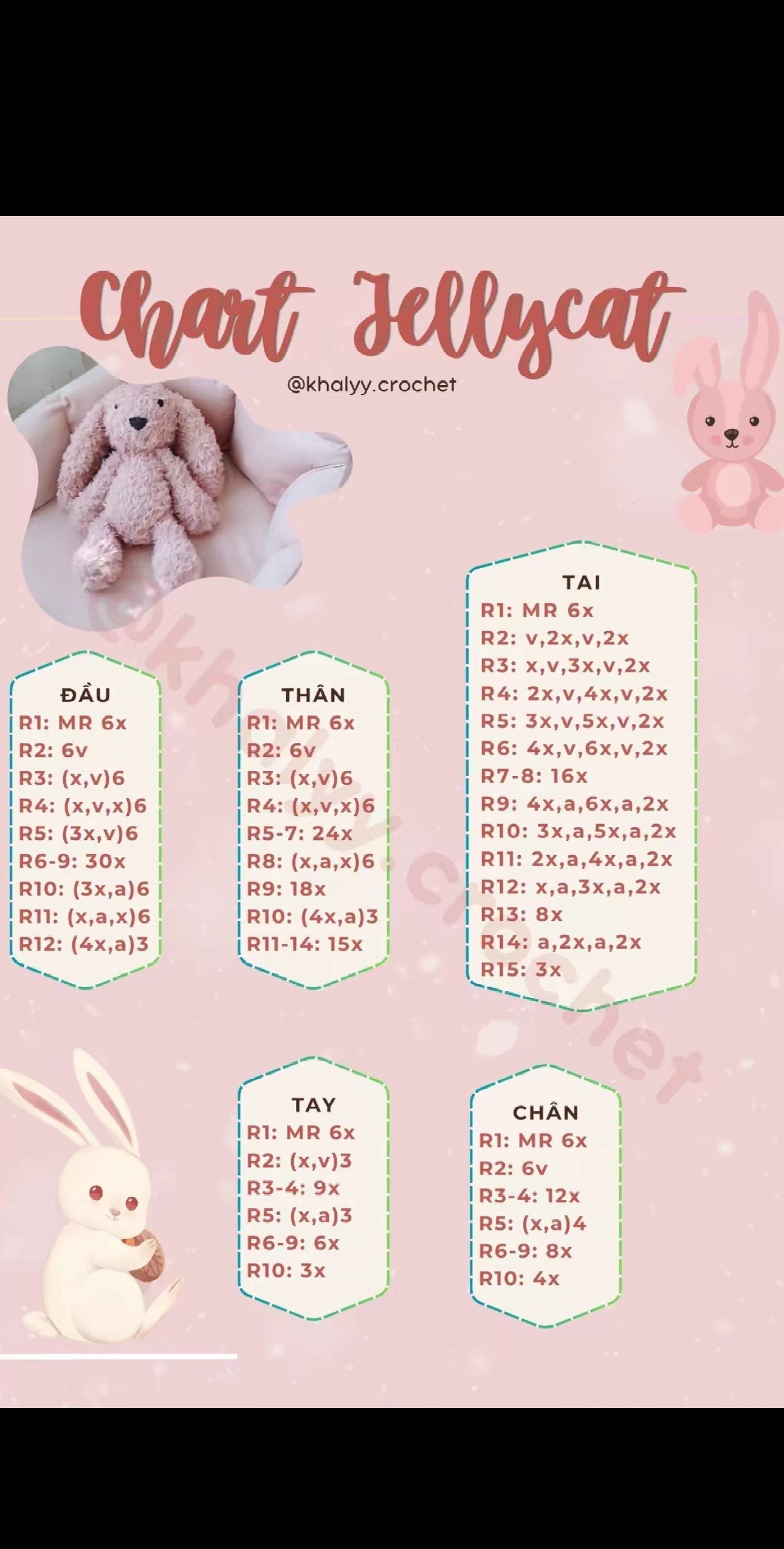 Chart móc len jellycat màu hồng