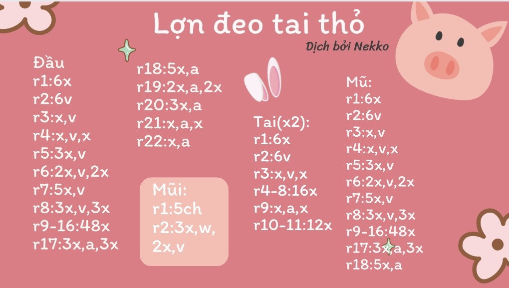 Chart móc len lợn đeo tai thỏ