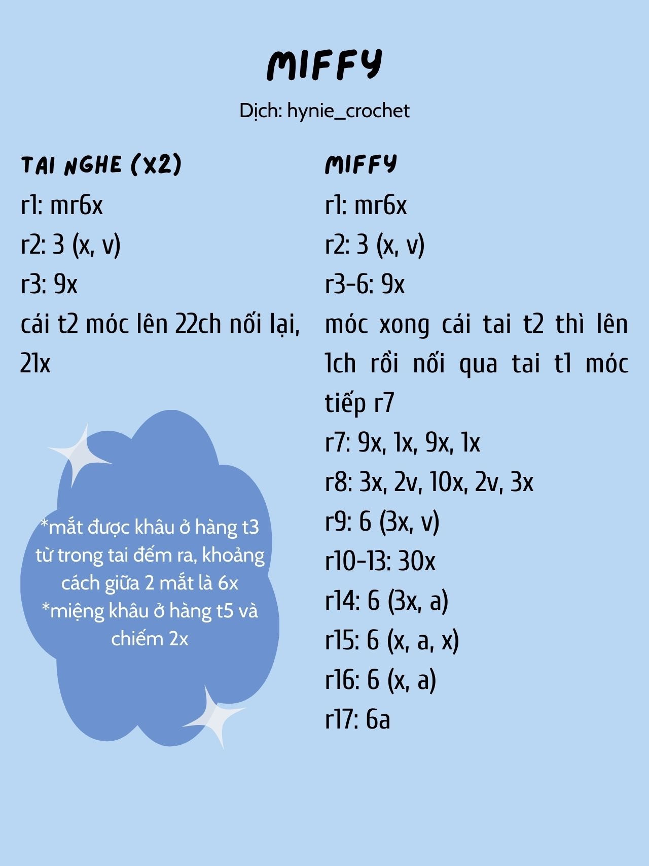 Chart móc len miffy, Móc khóa thỏ đeo tai nghe.