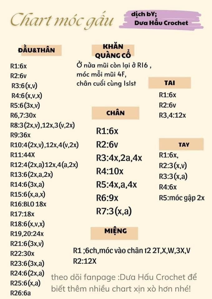 Chart móc len móc khóa gấu quấn khăn