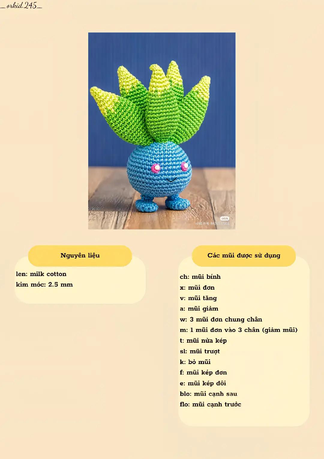 Chart móc len Oddish Pokemon