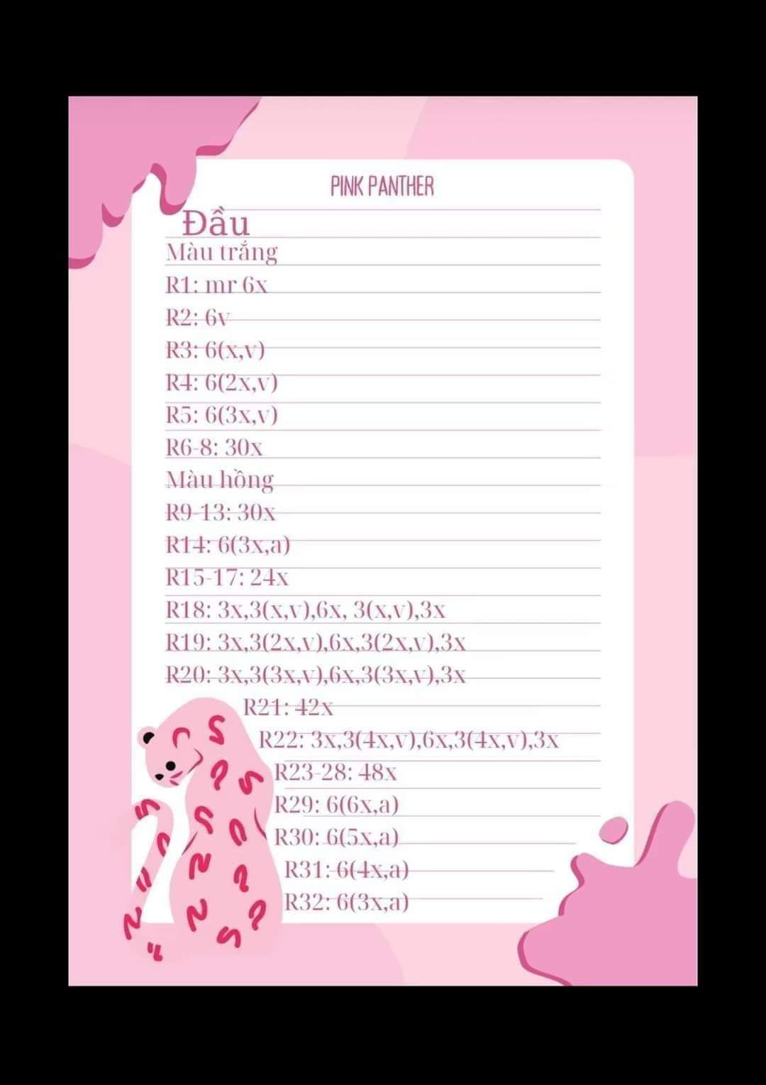 Chart móc len pink panther (báo hồng)