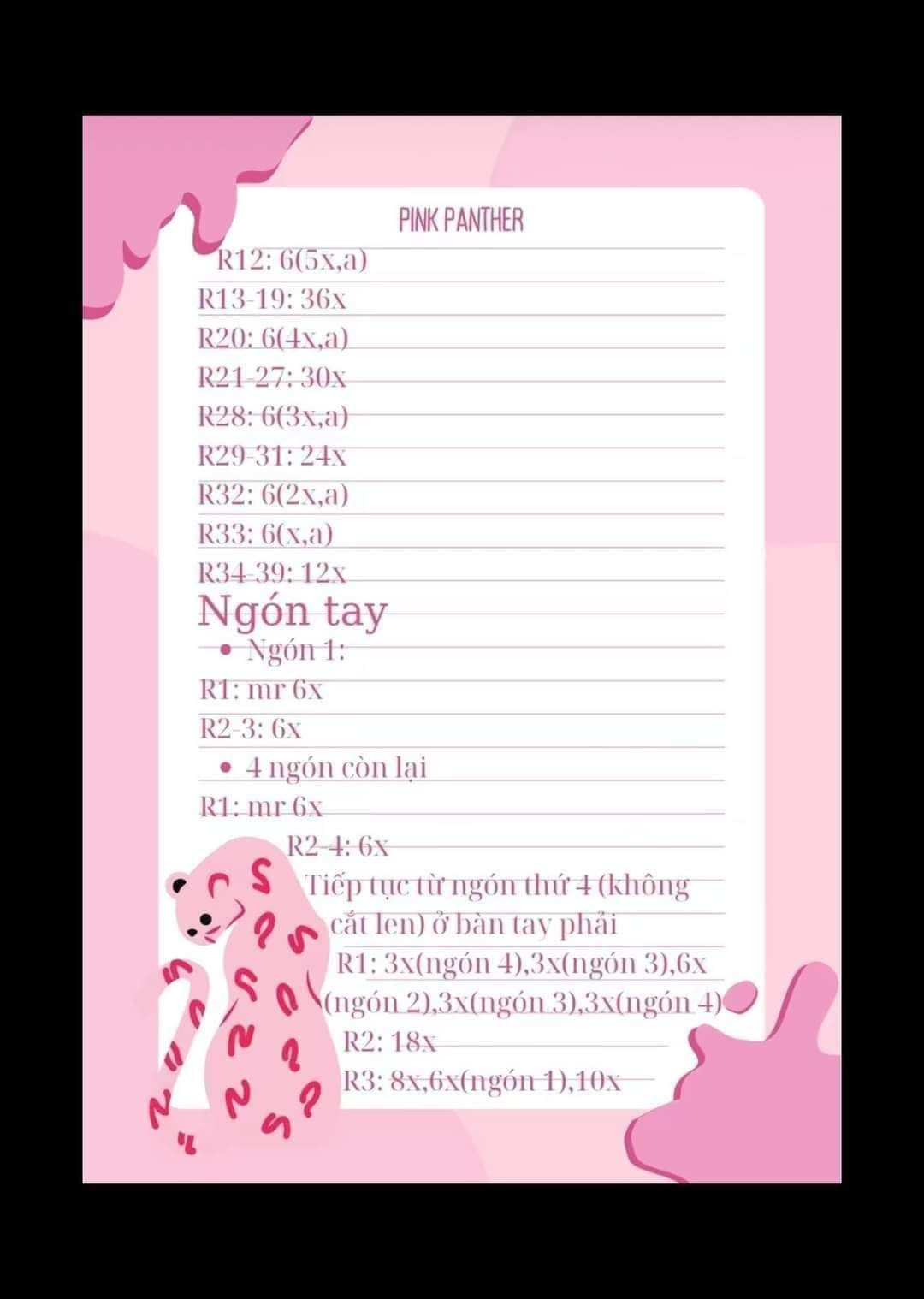 Chart móc len pink panther (báo hồng)