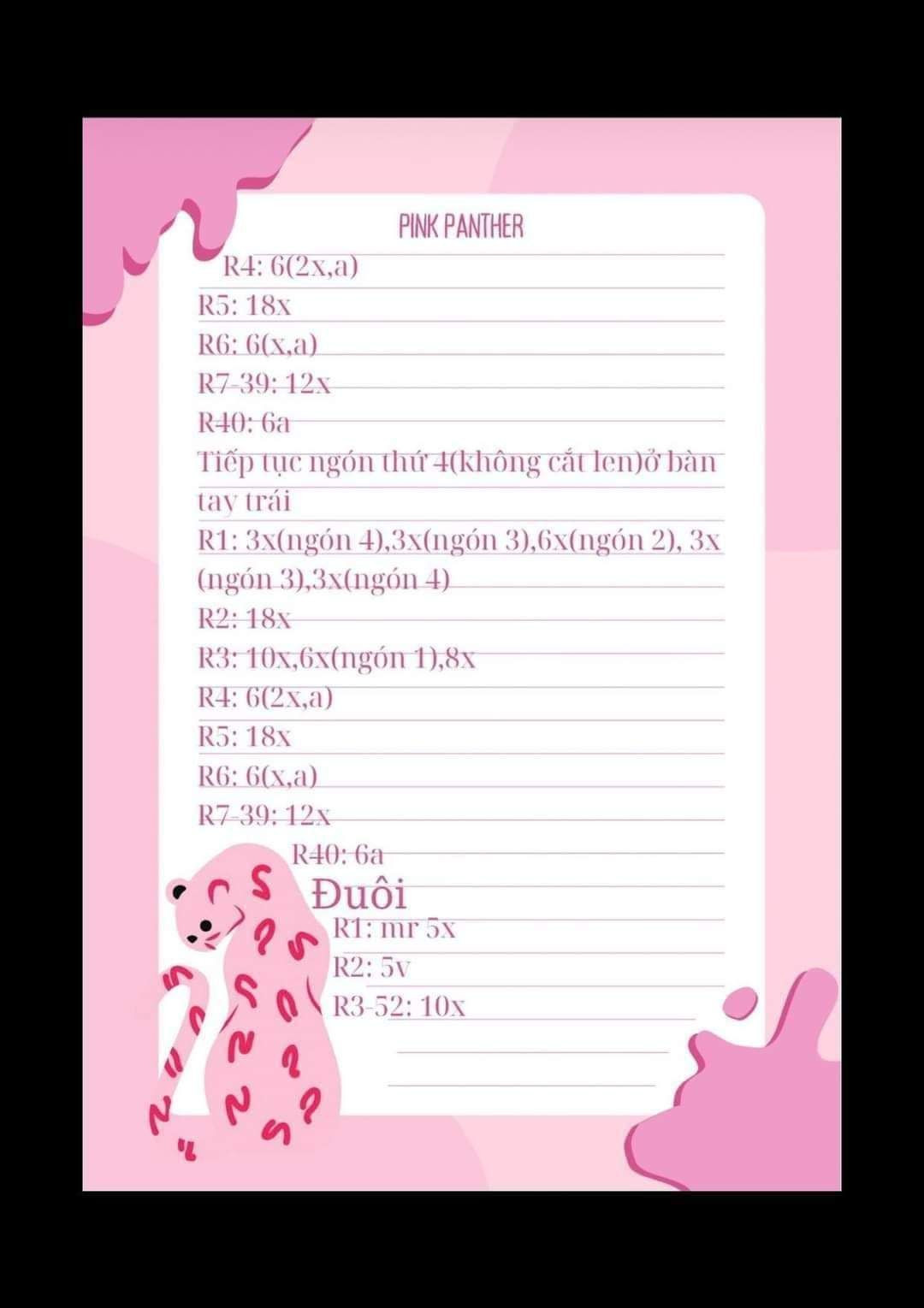 Chart móc len pink panther (báo hồng)