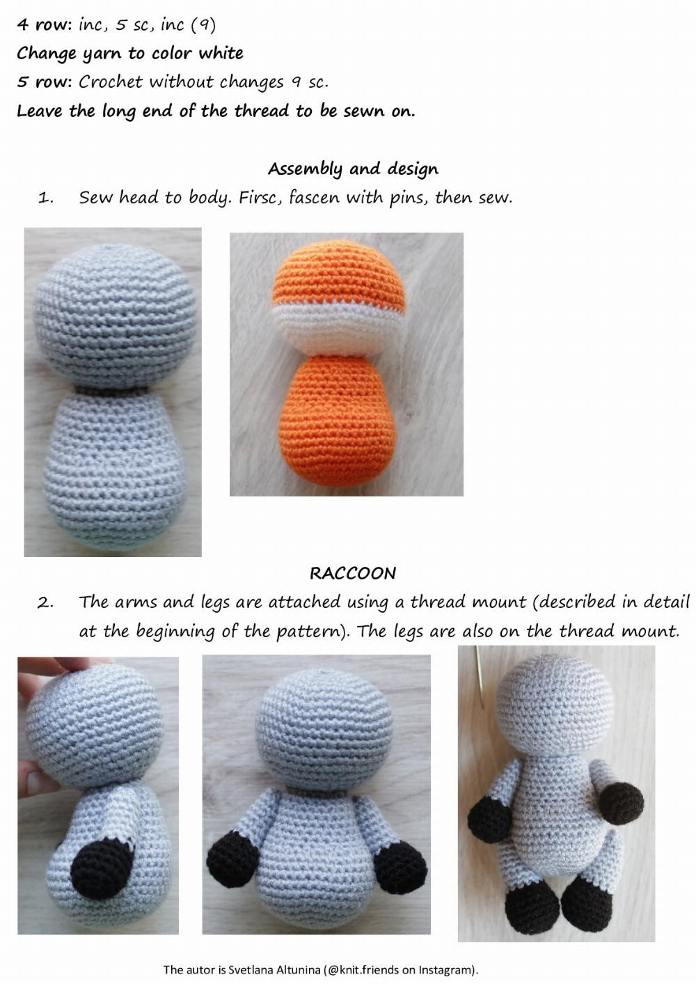 Crochet pattern 2 in 1 Little fox and raccoon