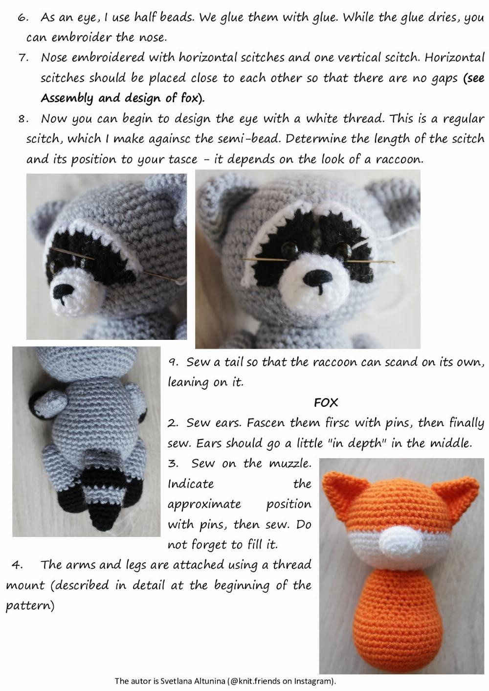 Crochet pattern 2 in 1 Little fox and raccoon