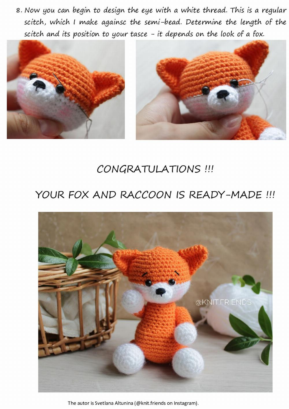 Crochet pattern 2 in 1 Little fox and raccoon