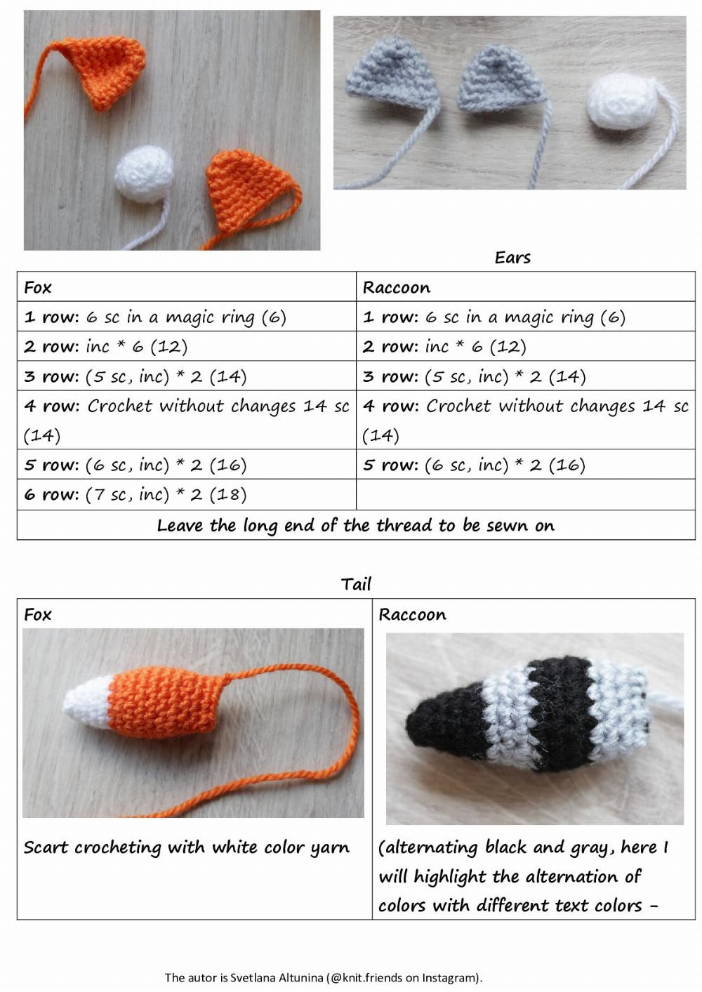 Crochet pattern 2 in 1 Little fox and raccoon