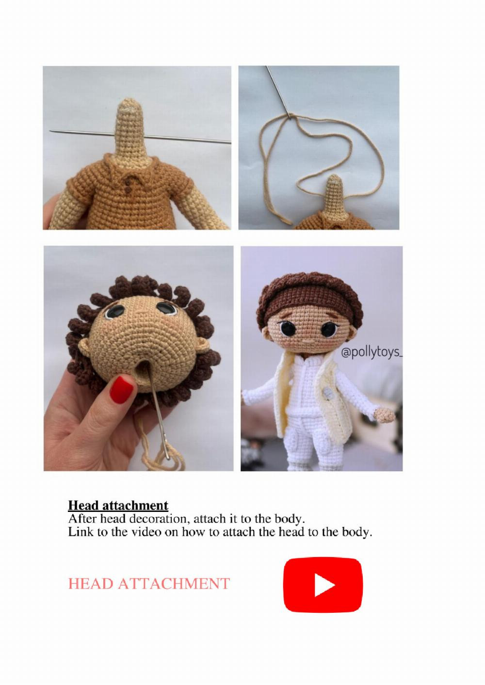 Crochet pattern for a boy doll wearing a hat and holding a sword