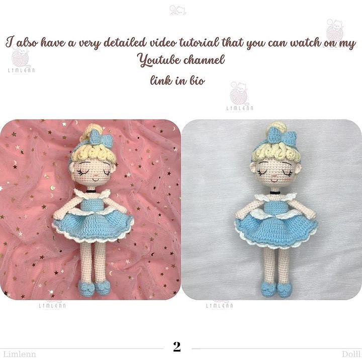 Crochet pattern for a doll wearing a flared skirt
