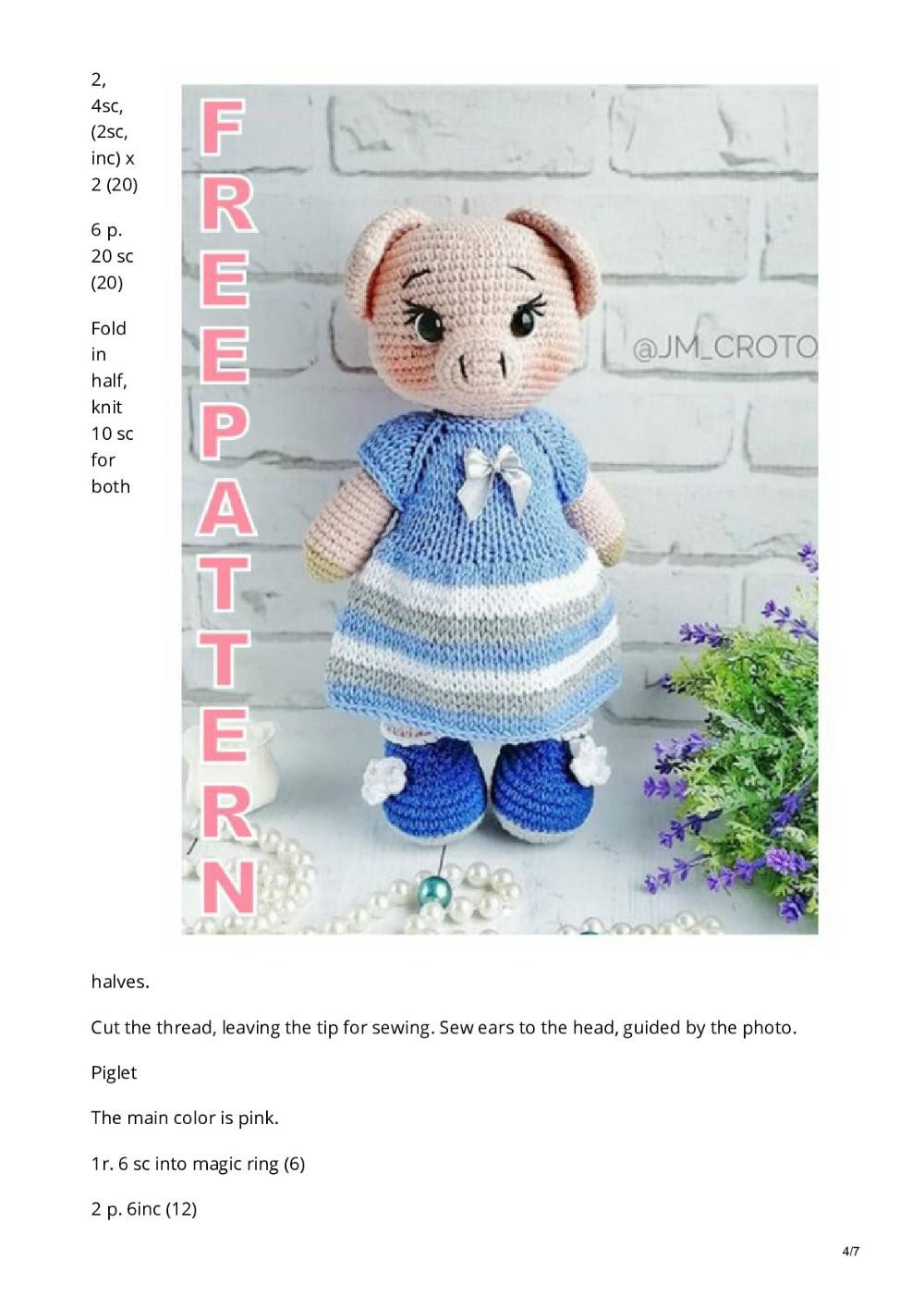 Crochet pattern for a pig wearing a dress