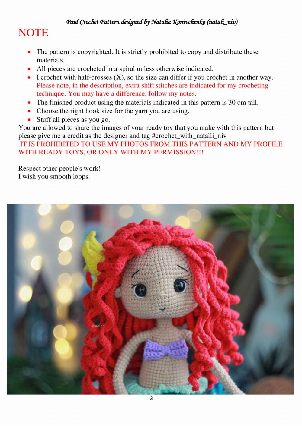 CROCHET PATTERN MERMAID with red hair